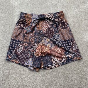 Kinetic Mens Small Paisley Patchwork Shorts Brown Navy Drawstring Made in USA